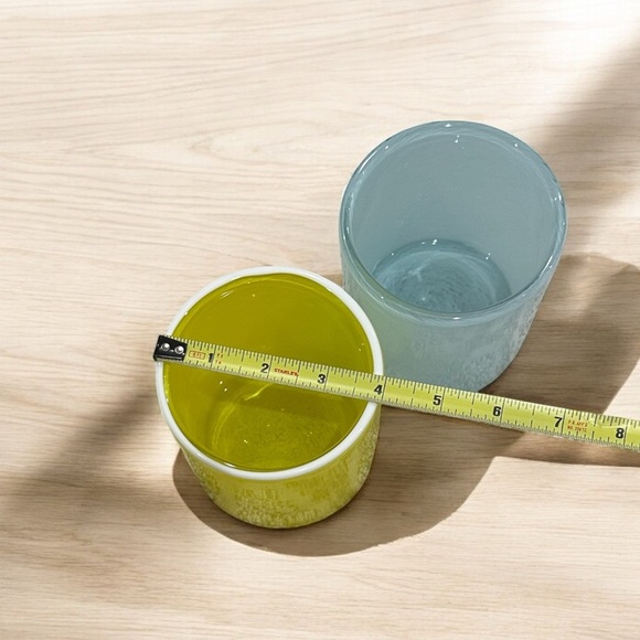 2 Glass Vases Yellow and Blue with White Patterning - Picture 8 of 9